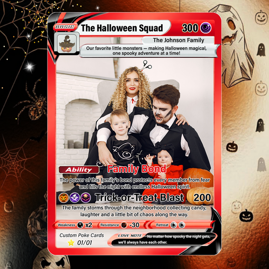 Family Halloween Custom Pokémon Cards with Anime Picture, Personalized Pokemon Cards, Animated Gifts for Family Members - CPC-hlw-02