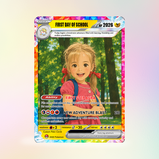 First Grade Custom Pokémon Card, First Day of School Personalized Pokémon Card, Customizable Animated Gift from Parents for Kids - Kindergarten Graduation Gift - CPC-BTS-23