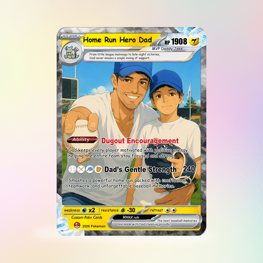 Baseball Dad Custom Pokémon Card for Father's Day - Father’s Day Personalized Pokémon Card for Sport Dad - Comic Anime Style Customizable Gift from Supporter, Wife, Son & Daughter - CPC-134