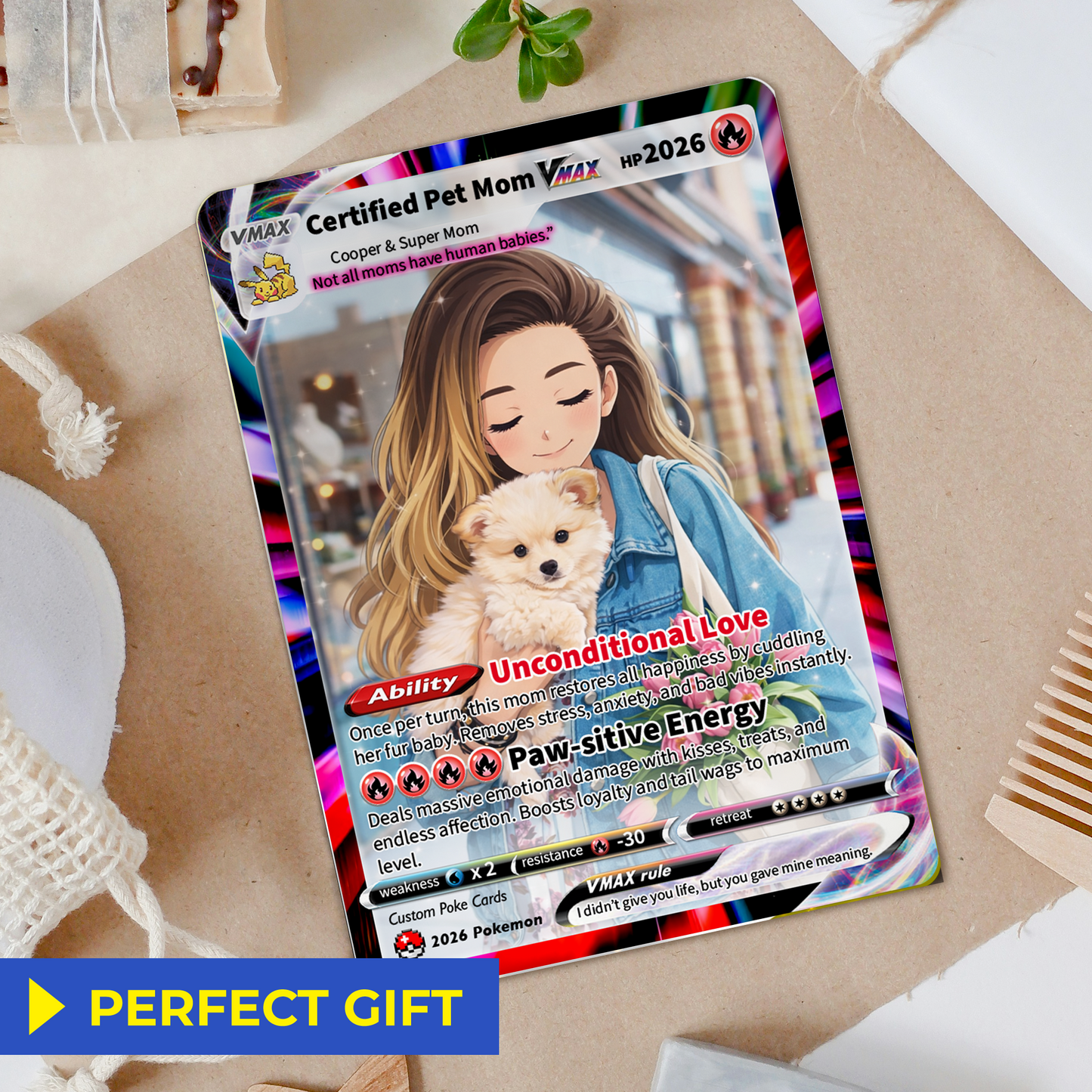Custom Pet Mom Pokémon Card – Personalized Dog Mom Mother's Day Gift - Customizable Gift from Husband Daughter, Son | Ghibli - Anime Style Trading Card - CPC-83