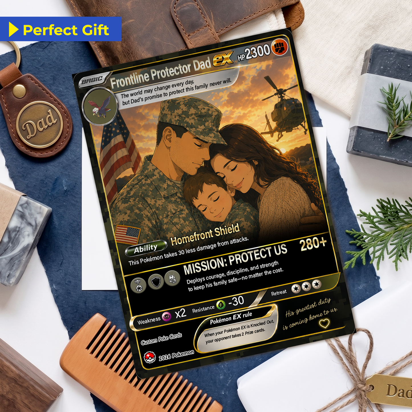 Special Edition for Military Dad Custom Pokémon Card - Father’s Day Personalized Pokémon Card for The Army Dad - Comic Anime Customizable Gift from Wife, Son & Daughter - CPC-143