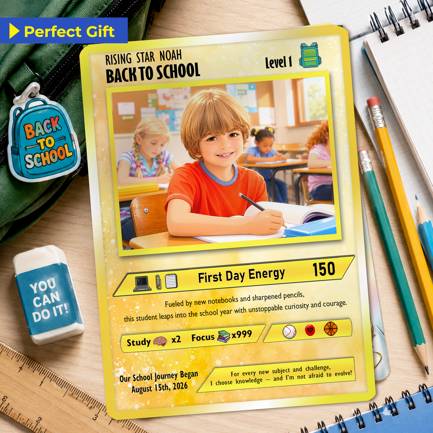Back to School Custom Pokémon Card - Personalized Pokémon Card with Anime Picture for Kids, Students - First Day of School Gift from Parents - CPC-146.A