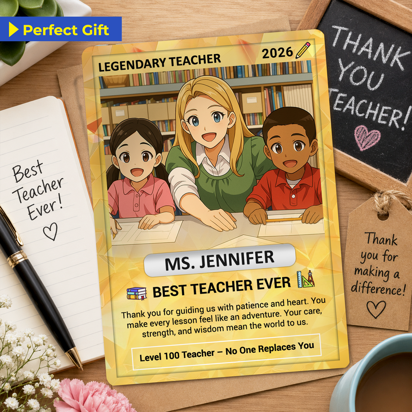 Legendary Teacher Gift Card, Custom Pokemon Cards Teacher Appreciation, Change Your Photo to Ghibli Style, Thank You Teacher Gift, Personalized Pokemon Cards - CPC-67