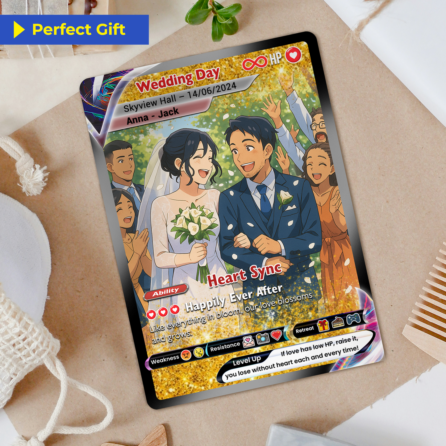 Personalized Pokémon Card with Wedding Day & Location, Anime Style Custom Pokémon Cards - CPC-05