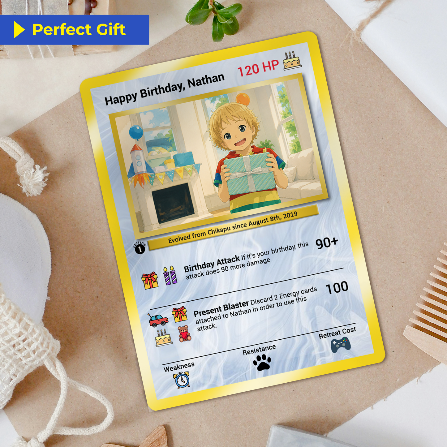 Happy Birthday Custom Pokémon Card, Anime Ghibli-style Art Transformation Personalized Pokémon Card for Date of Birth - CPC-49