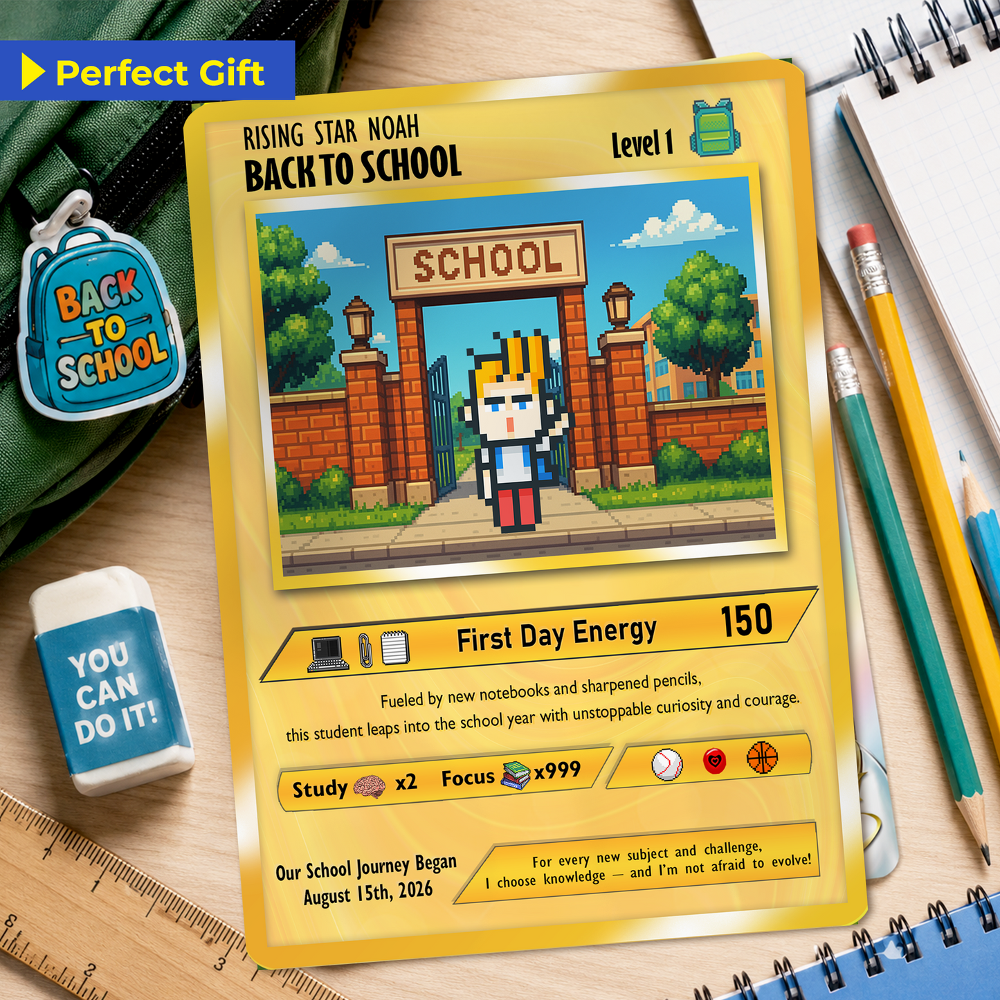 Back to School Custom Pokémon Card with Art Characters, Personalized Pokémon Card by Characters, Unique Gift for Pokémon Fans from Parents - CPC-146.B