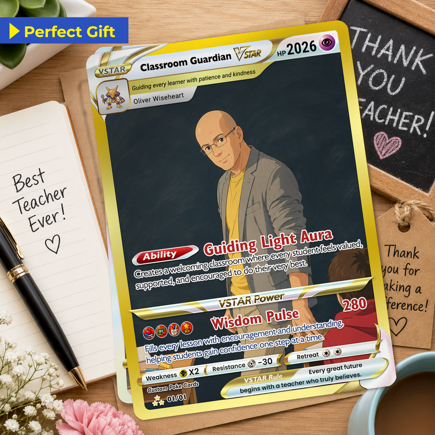 Classroom Guardian Custom Pokémon Cards, Teacher Appreciation Gift Card, Personalized Pokémon Cards, Change Your Photo to Anime Styles, Thank You Teacher Gift - CPC-BTS-09