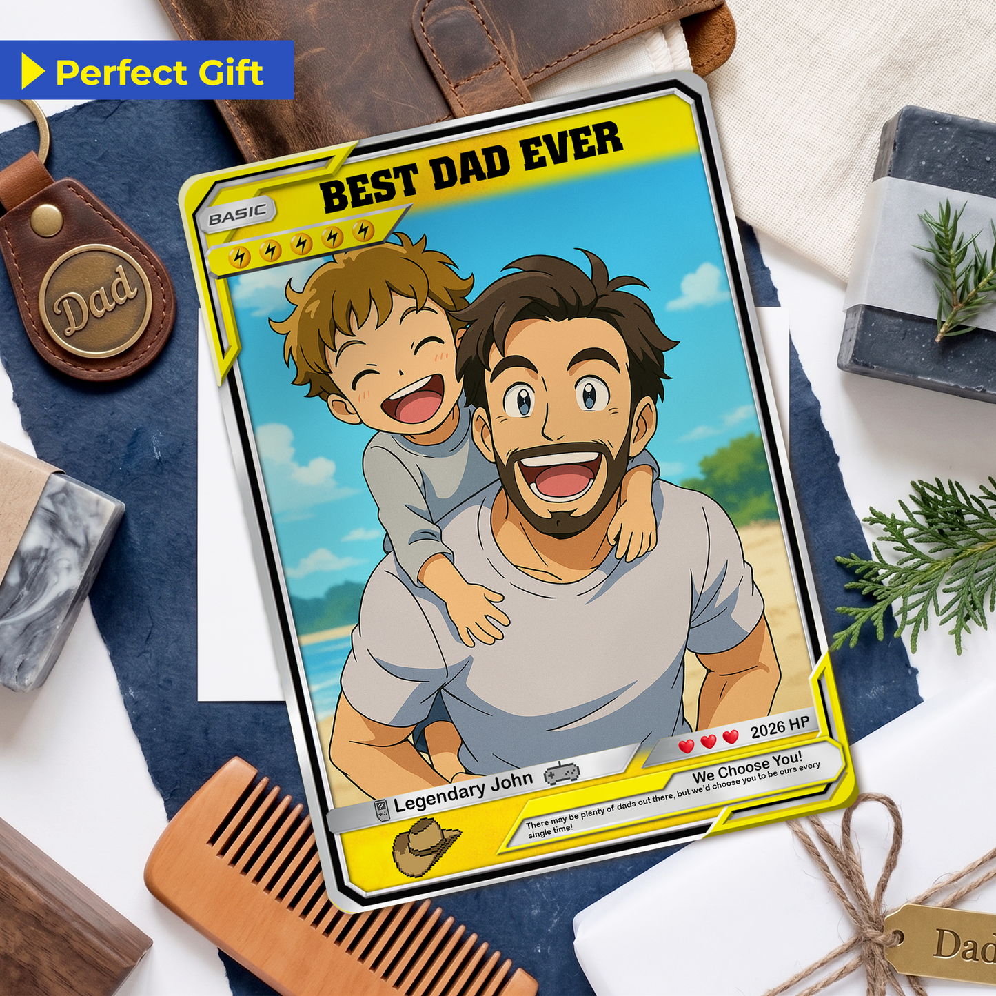 Custom Pokemon Card - Anime-Inspired Personalized Pokemon Card for Dad | Daddy & Me Customized Poke Gift - Customizable Trading Cards - CPC-16