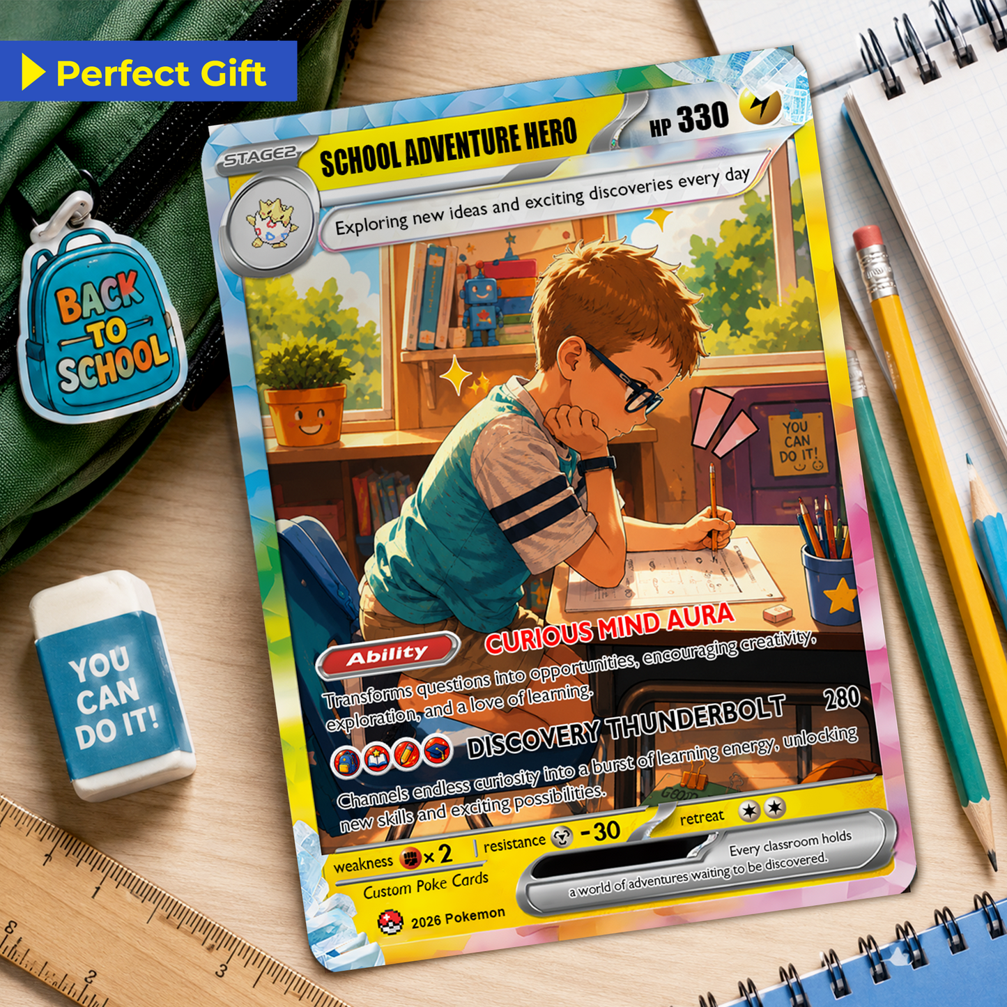 Back to School Personalized Pokémon Card - Custom Pokémon Card with Anime Picture for Kids, Students - First Day of School Gift from Parents - CPC-BTS-04