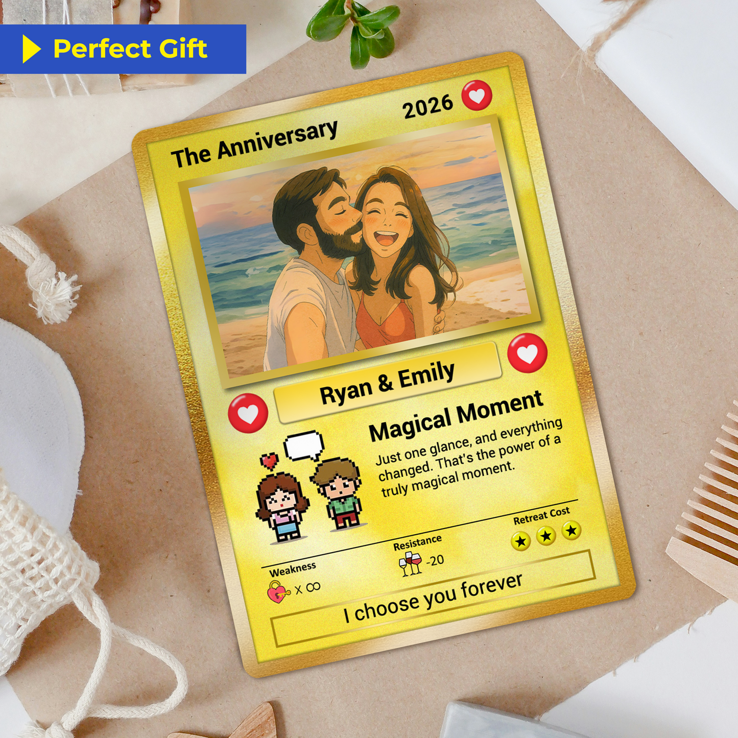 Custom Poke Card for Couple - Anime-Inspired Ghibli Aesthetic Pocket Monster Gift - Customizable Trading Cards - CPC-19