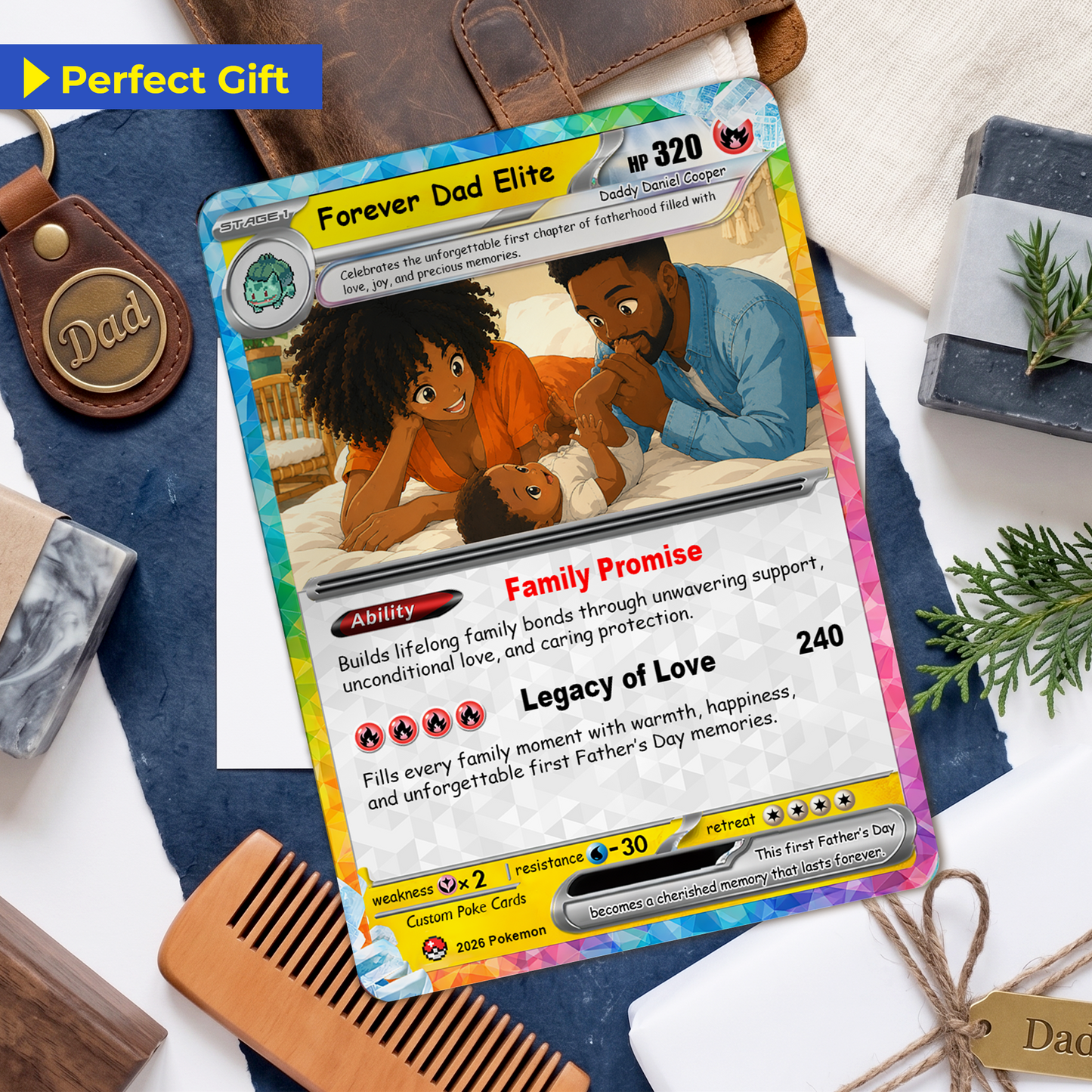 Custom Pokémon Card for First Father’s Day - Comic Anime Style Personalized Pokémon Card for New Dads - Perfect Gift for First-Time Dads- CPC-128