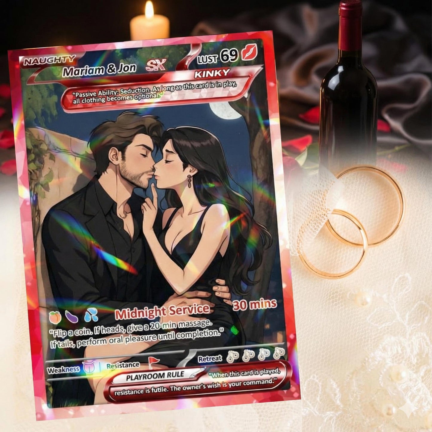 18+ Adult Edition Custom Pokemon Card - Personalized Anime Couple Trading Cards - Pokemon-Inspired Metal, Acrylic & Digital Collectibles - CPC-73