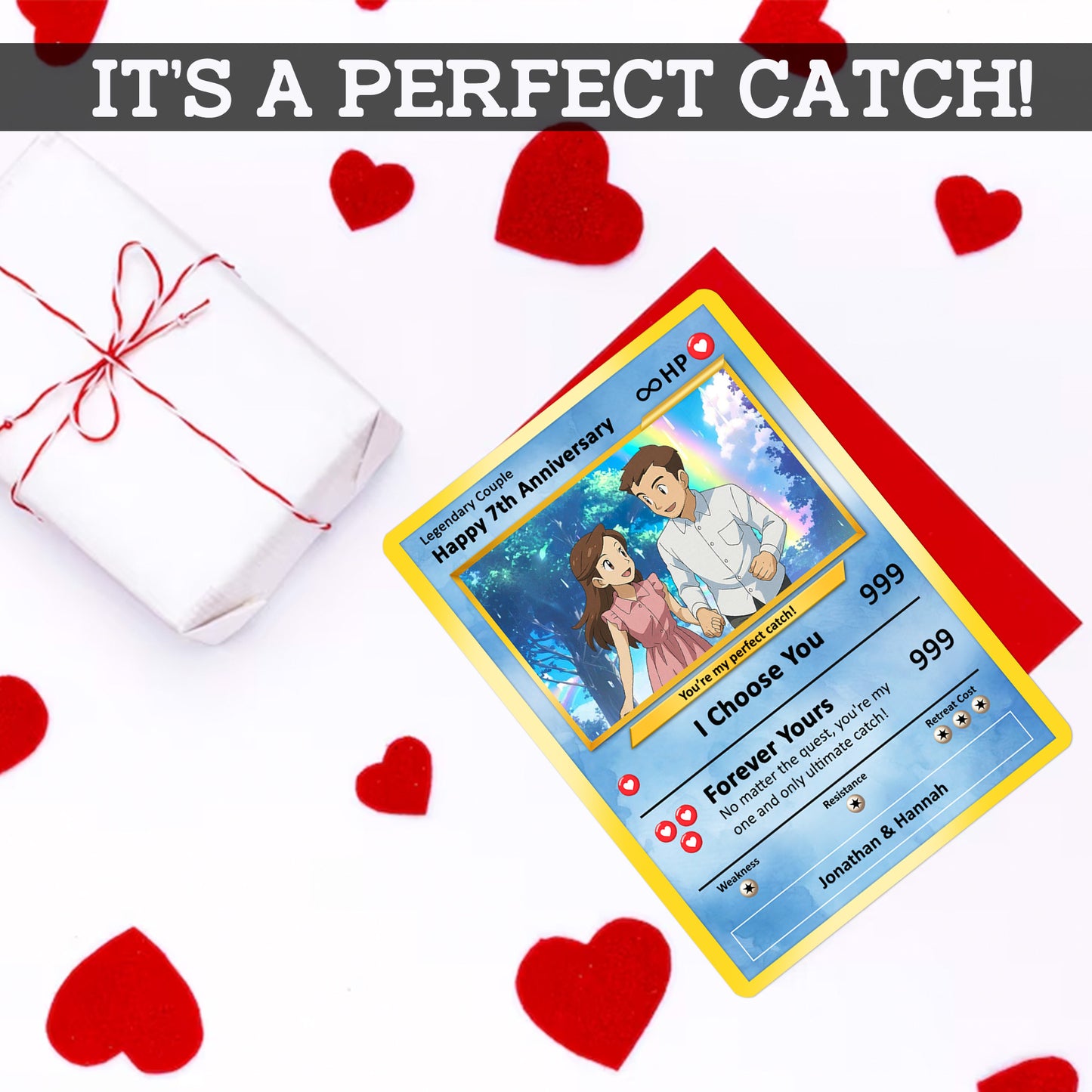 Personalized Pokemon Card for Couples with Anime Style - Custom Couple Pokemon Card for Him Her - Custom Names Anniversary - CPC-36