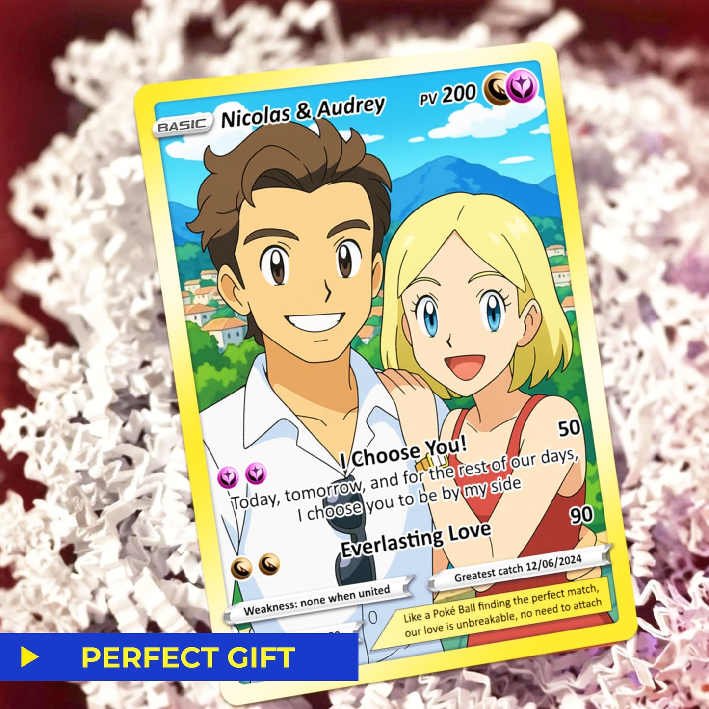 Customizable Pokemon Card - Personalized Anime-Inspired Pokemon Card for Couples - Holographic Effect Available - CPC-28