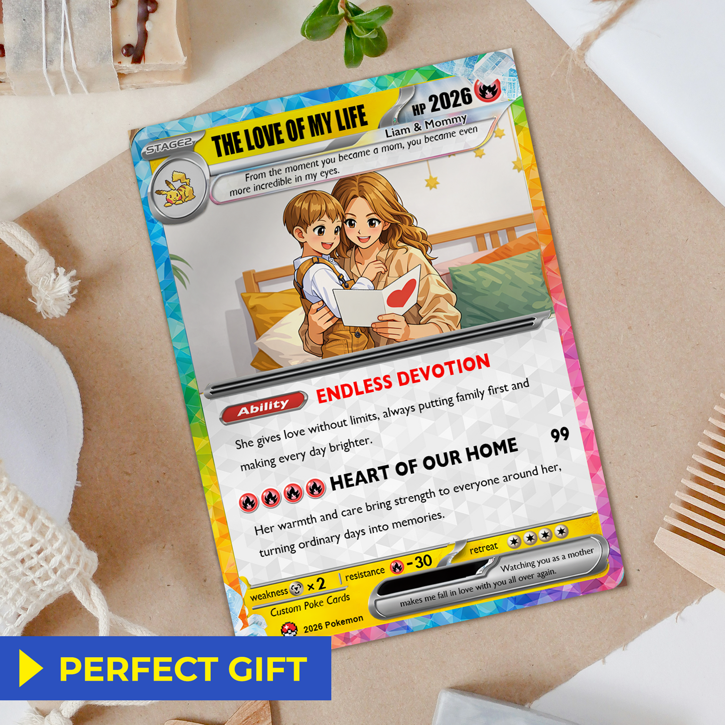 Happy Mother's Day Pokémon Card for Wife - Personalized Pokemon Card - Customizable Gift from Husband | Ghibli - Anime Style Trading Card - CPC-92.A