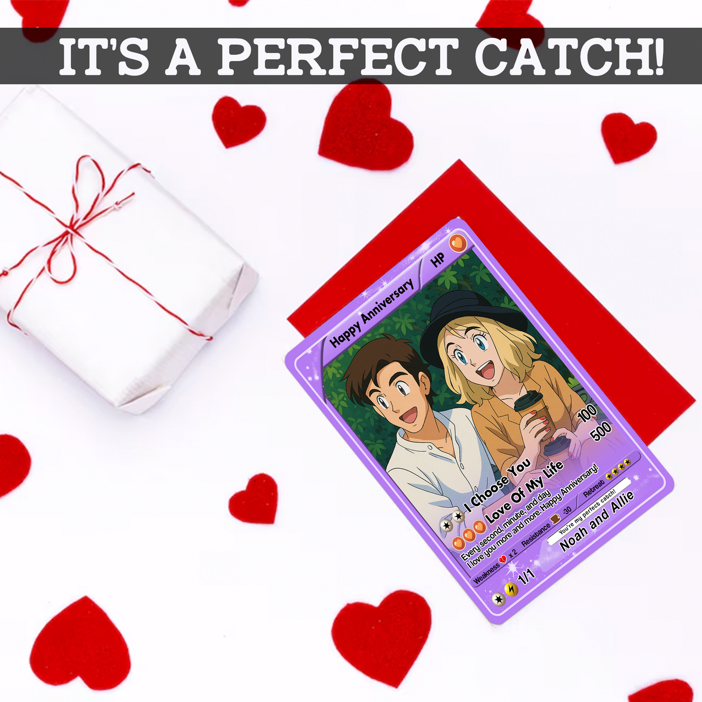 Personalized Anime-Inspired Pokemon Card - Custom Pokemon Card for Couple - Holographic Effect Available - CPC-24