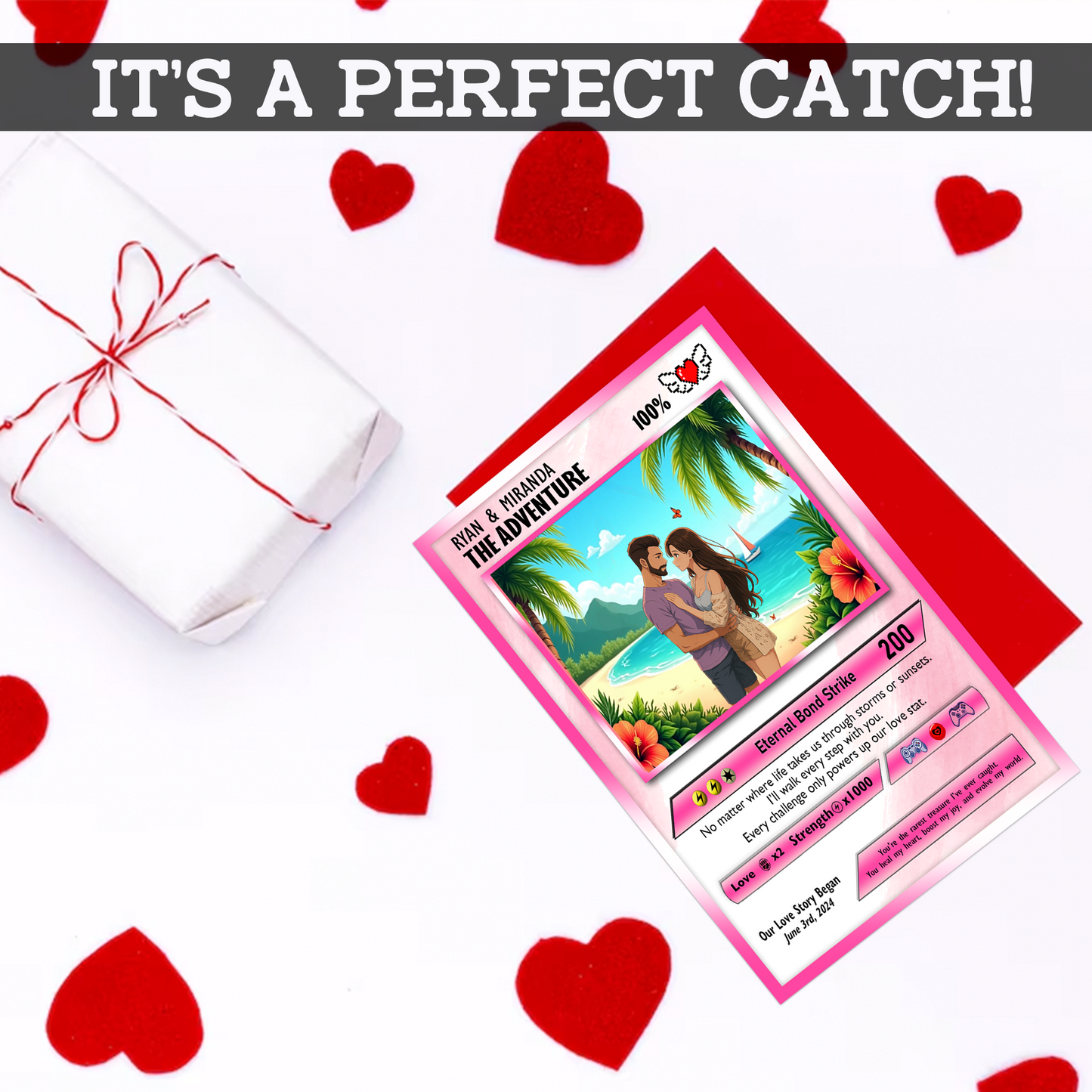 Happy Valentines Card, Custom Pokémon Cards with Anime Picture, Personalized Poke Cards Animated Style Gifts for Him and Her - CPC-72