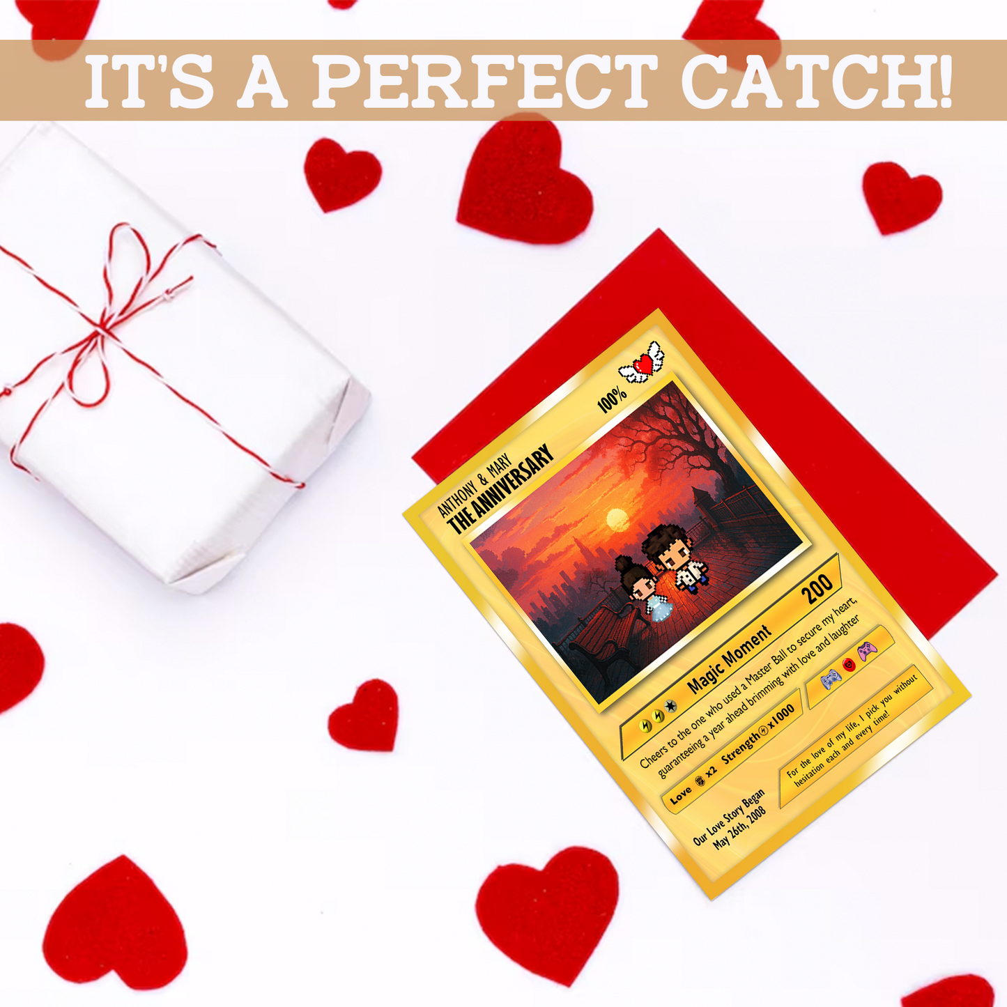Custom Pokemon Card with Pixel Characters, Personalized Pokemon Card for Couples, Holographic Effect Available - CPC-70.B