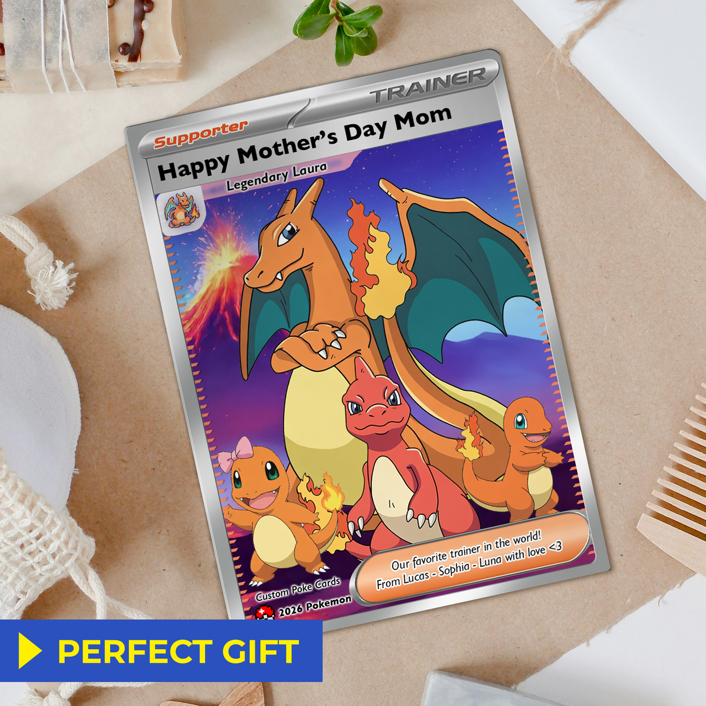 Unique Mother’s Day Custom Pokémon Card for Trainer Mom - Personalized Pokemon Card - Customizable Character Gift from Supporter, Husband, Son & Daughter - CPC-78.D
