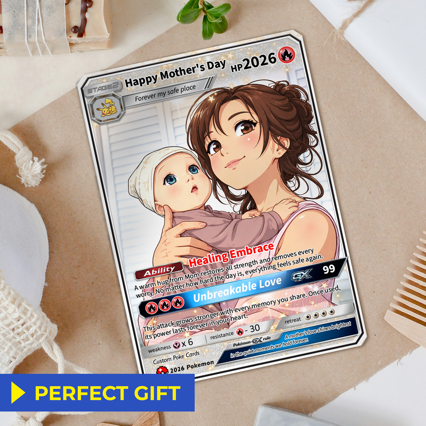 Mother’s Day Personalized Pokemon Card - Custom Pokémon Card for Mom - Customizable Gift from Husband Daughter, Son | Ghibli - Anime Style Trading Card - CPC-93