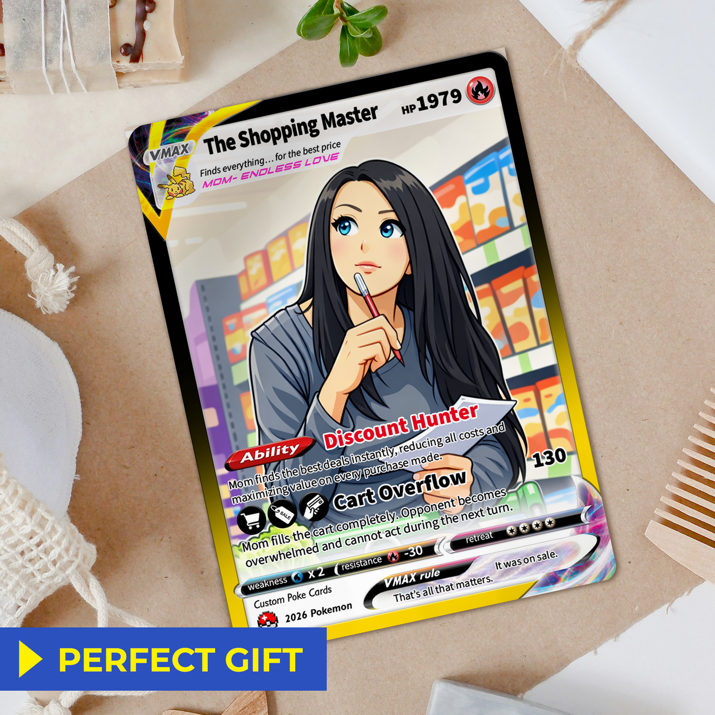 Funny Mother’s Day Custom Pokémon Card for The Shopping Master - Funny Personalized Pokemon Card - Ghibli Anime Style Customizable Gift from Husband, Son & Daughter - CPC-97