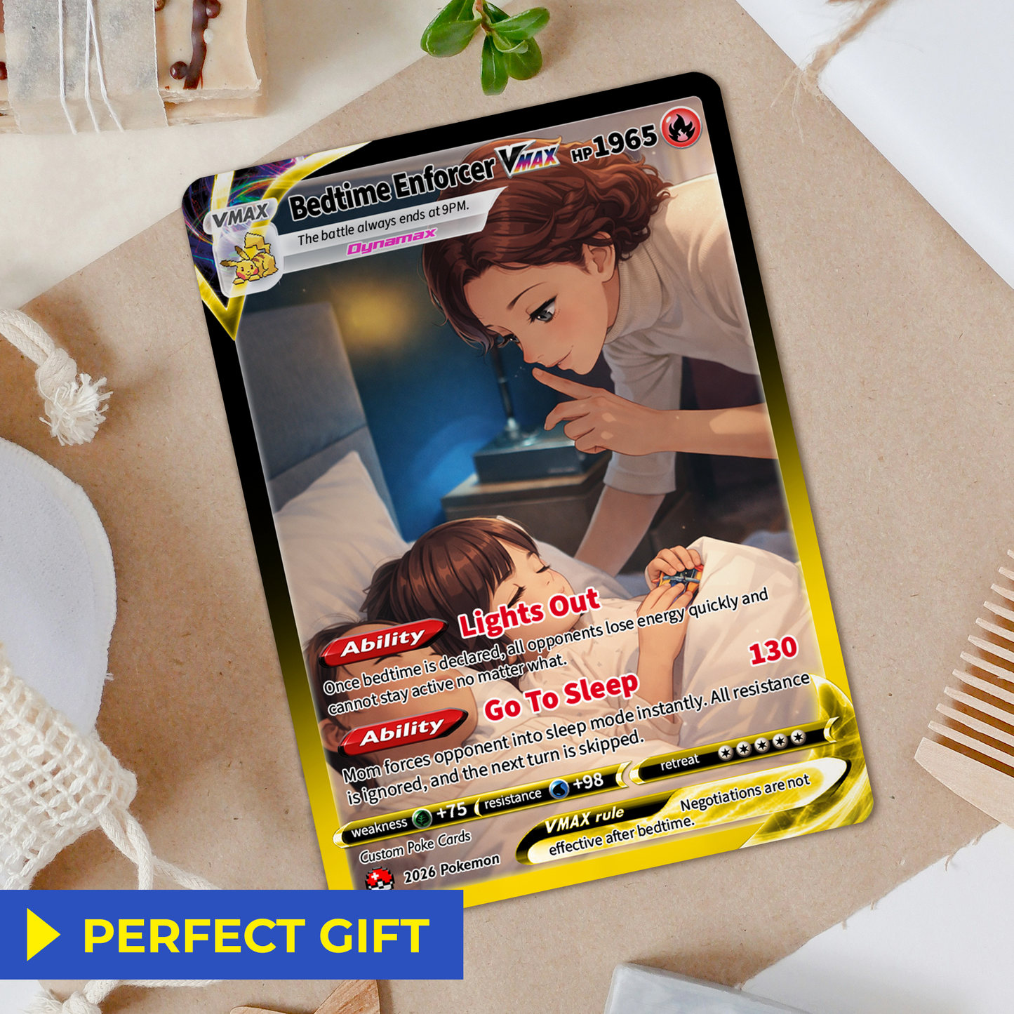 For Bedtime Enforcer Funny Custom Pokémon Card - Mother’s Day Personalized Pokemon Card - Ghibli Anime Style Customizable Gift from Husband, Son & Daughter - CPC-95