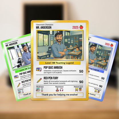 Classroom Champion Gift Card, Custom Pokemon Cards Teacher Appreciation, Change Your Photo to Ghibli Style, Thank You Teacher Gift, Personalized Pokemon Cards - CPC-65