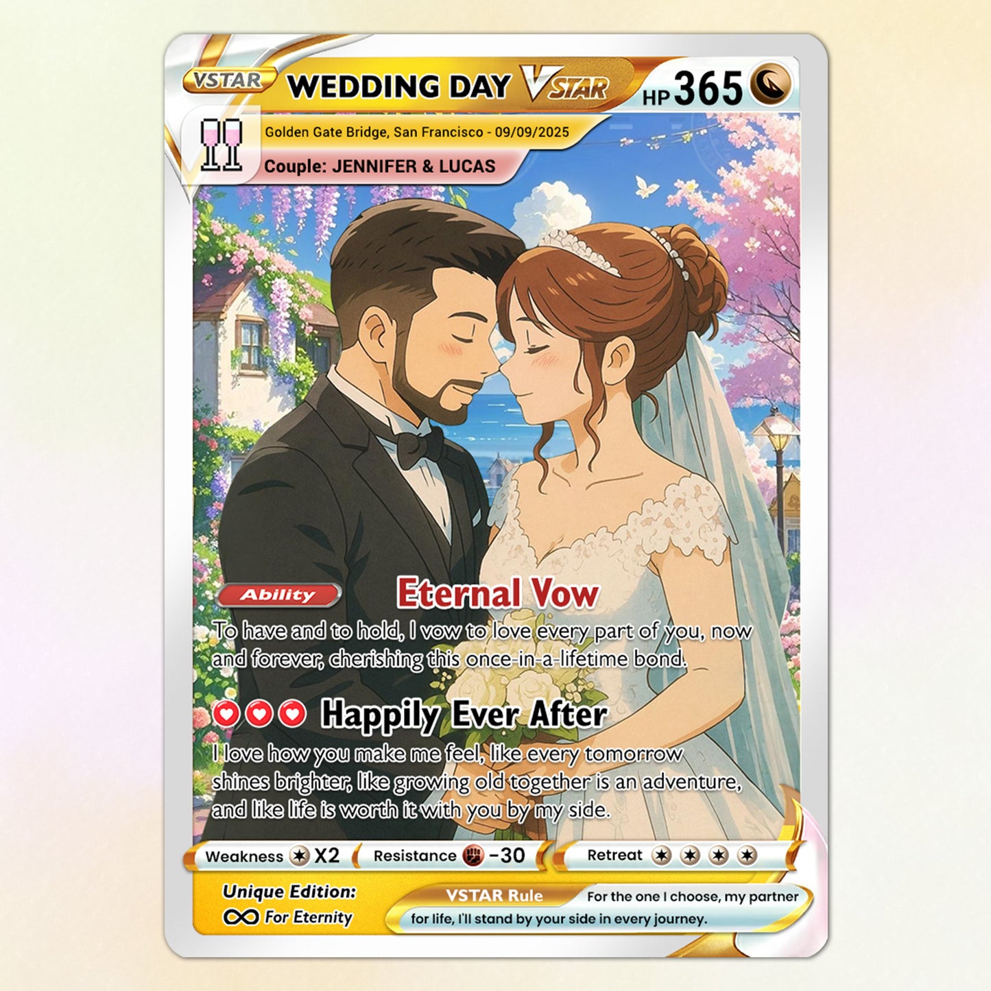 Personalized Pokemon Card for Couples with Ghibli Style - Custom Couple Pokemon Card for Him Her - Deep Custom Names Date Location - CPC-34