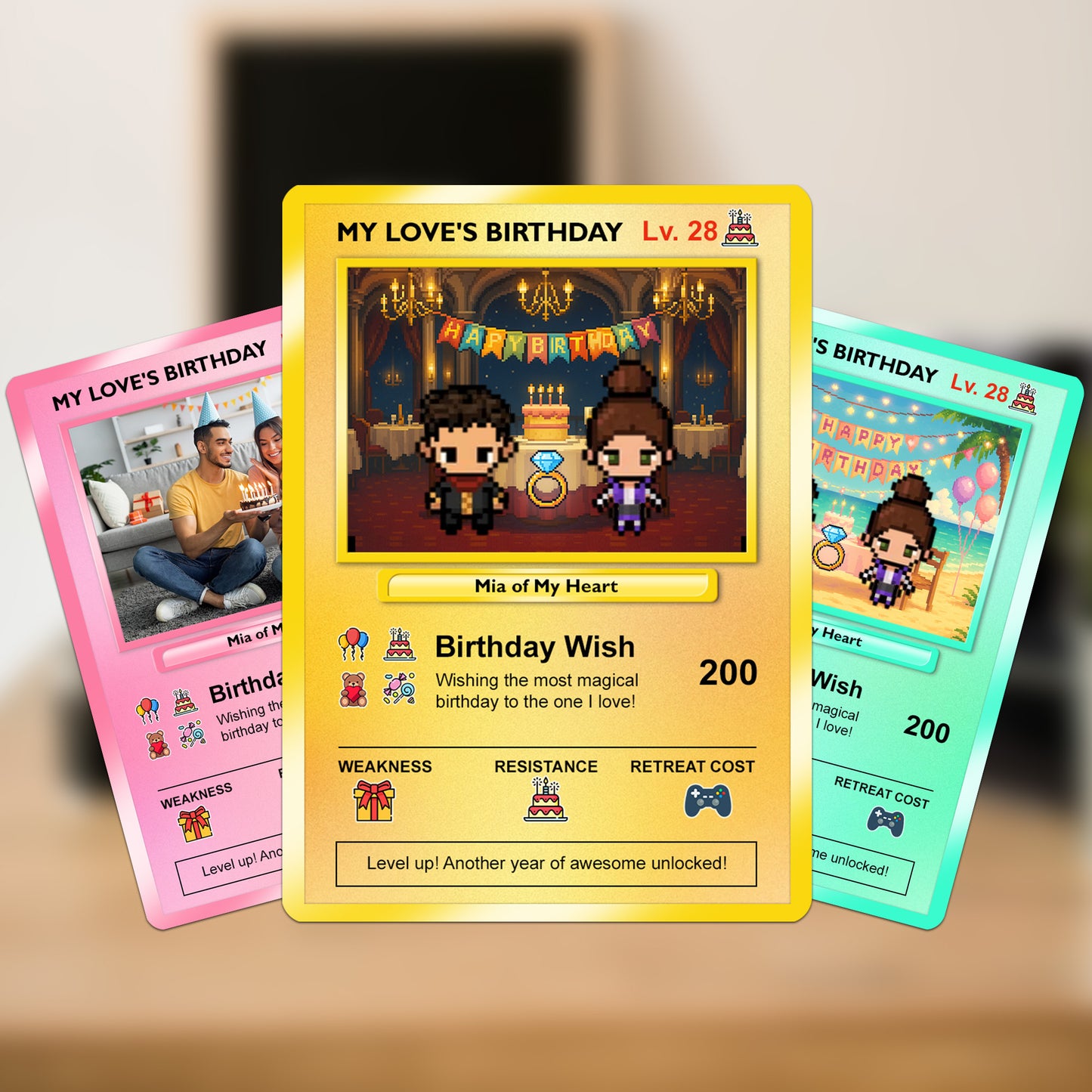 Birthday Custom Pokémon Card for Couples, Pixel Characters & Photo Upload Personalized Pokemon Card, Customizable Pokemon Cards for Birthday - CPC-14