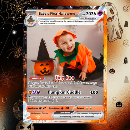 Baby’s First Halloween Custom Pokémon Card, The First Halloween Animated Photo Card, Personalized Baby Keepsake, First Halloween Gift, Custom Pokémon Card - CPC-hlw-13