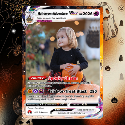 Custom Pokémon Card for Kids, Halloween Anime Transformation Photo Poke Card, Personalized Halloween Gift for Children, Custom Pokémon Gift - CPC-hlw-12