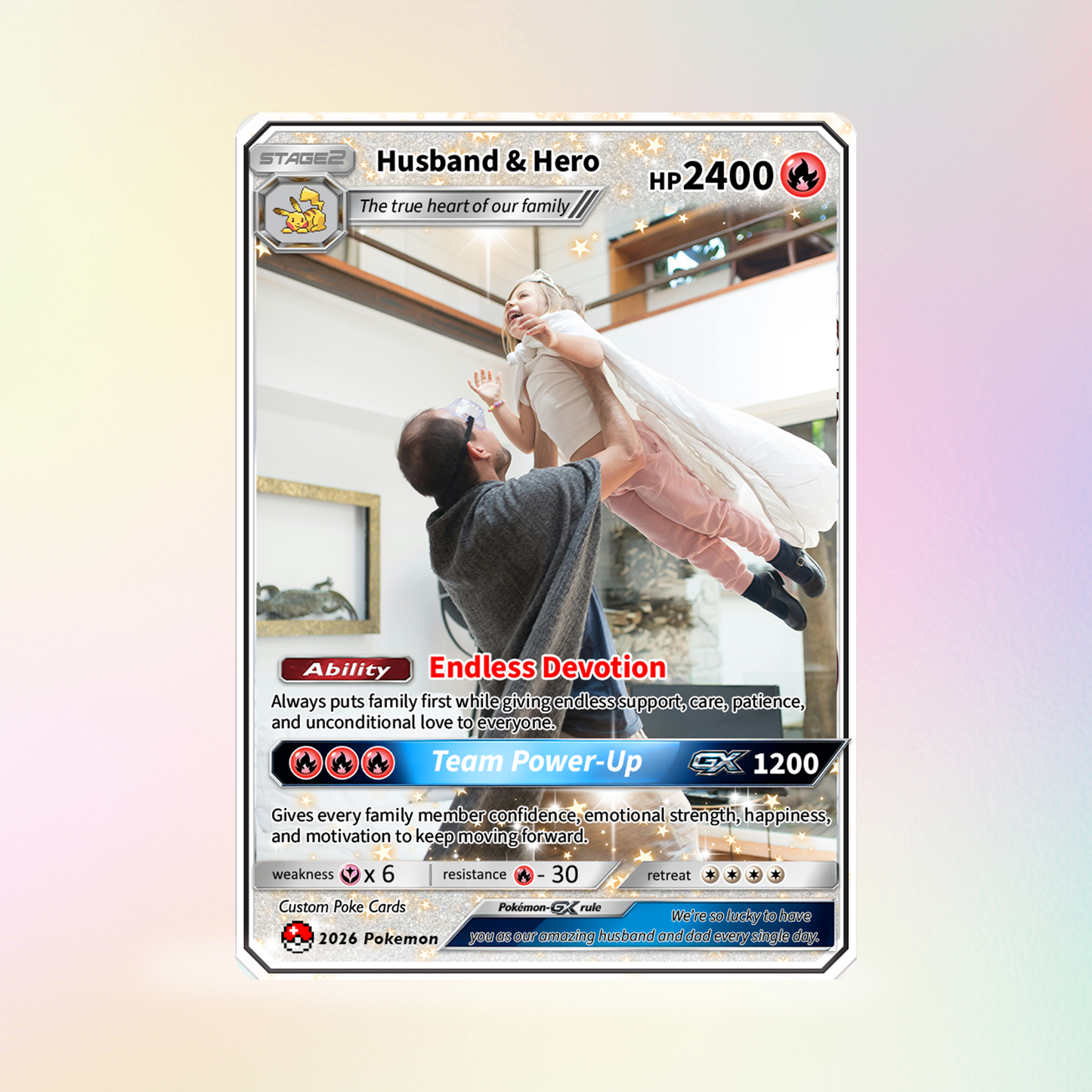 2026 Father's Day Custom Pokémon Card - Comic Anime Style Personalized Pokémon Card for Dad - Perfect Gift from Wife & Kids - CPC-118