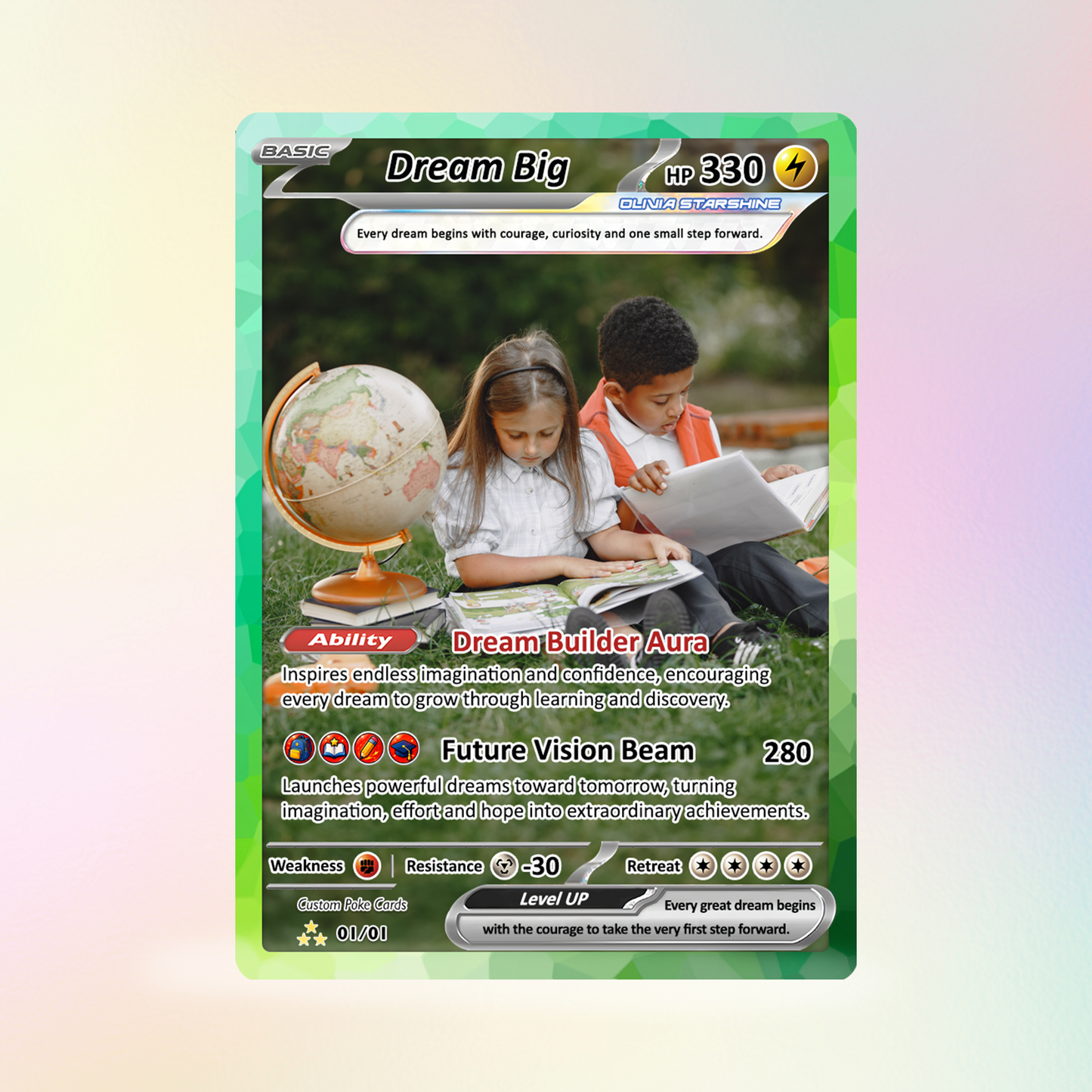 Back to School Custom Pokémon Card - Dream Big Personalized Pokémon Card with Anime Picture for Kids, Students - First Day of School Gift from Parents - CPC-BTS-20