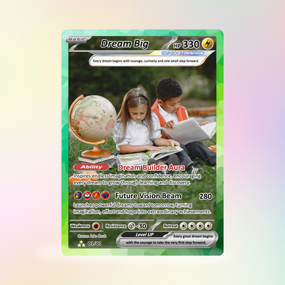 Back to School Custom Pokémon Card - Dream Big Personalized Pokémon Card with Anime Picture for Kids, Students - First Day of School Gift from Parents - CPC-BTS-20