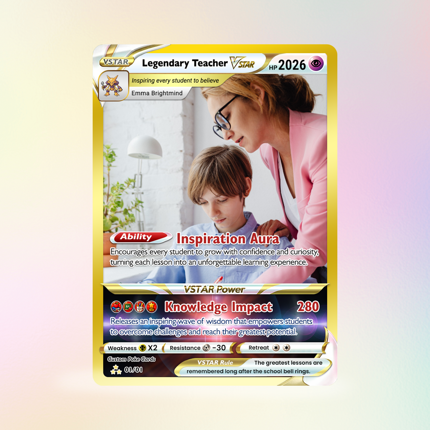 Legendary Teacher Custom Pokemon Cards, Teacher Appreciation Gift Card, Change Your Photo to Anime Styles, Thank You Teacher Gift, Personalized Pokemon Cards - CPC-BTS-07