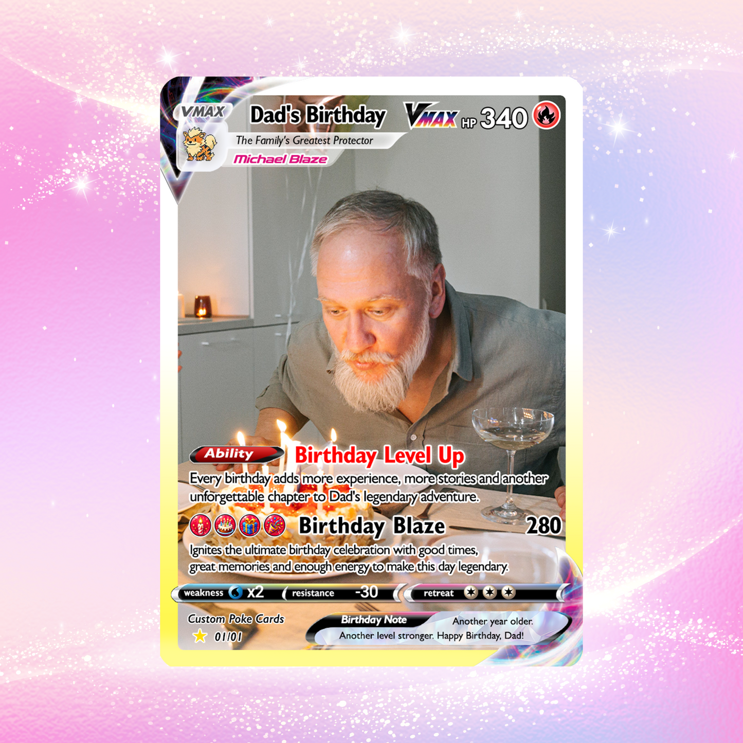 Happy Birthday Custom Pokémon Card for Dad - Personalized Pokémon Card by Animated Photo - Customizable Pokémon Gift from Kids, Wife for Dad & Husband - CPC-DOB-05
