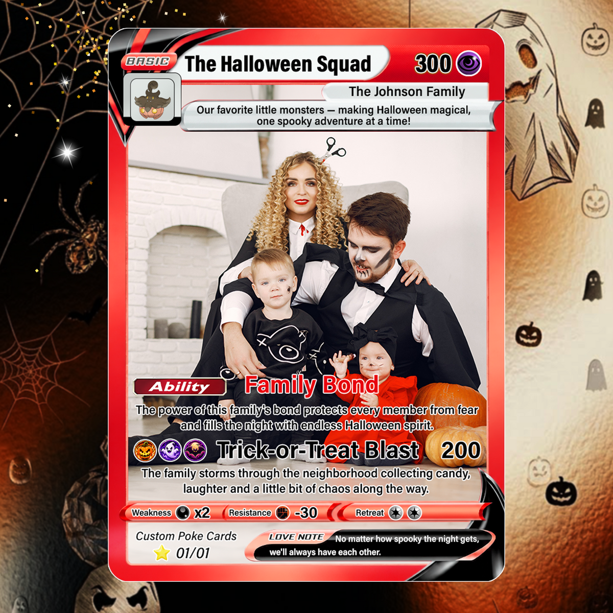 Family Halloween Custom Pokémon Cards with Anime Picture, Personalized Pokemon Cards, Animated Gifts for Family Memebers - CPC-hlw-02