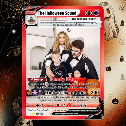 Family Halloween Custom Pokémon Cards with Anime Picture, Personalized Pokemon Cards, Animated Gifts for Family Memebers - CPC-hlw-02