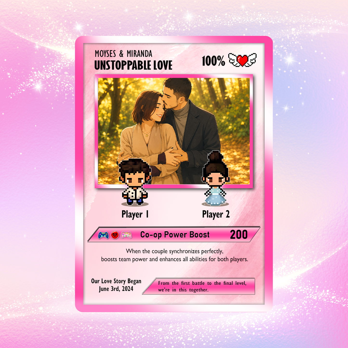 Custom Pokemon Card with Trendy Anime Transformation Styles  - Personalized Poke Card for Couples - Animated Gift for Lovers - CPC-22.A