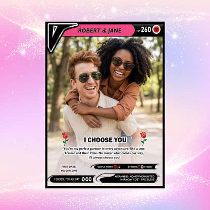 Custom Pokemon Card - Personalized Poke Card for Couples - Holographic Effect Available - CPC-29