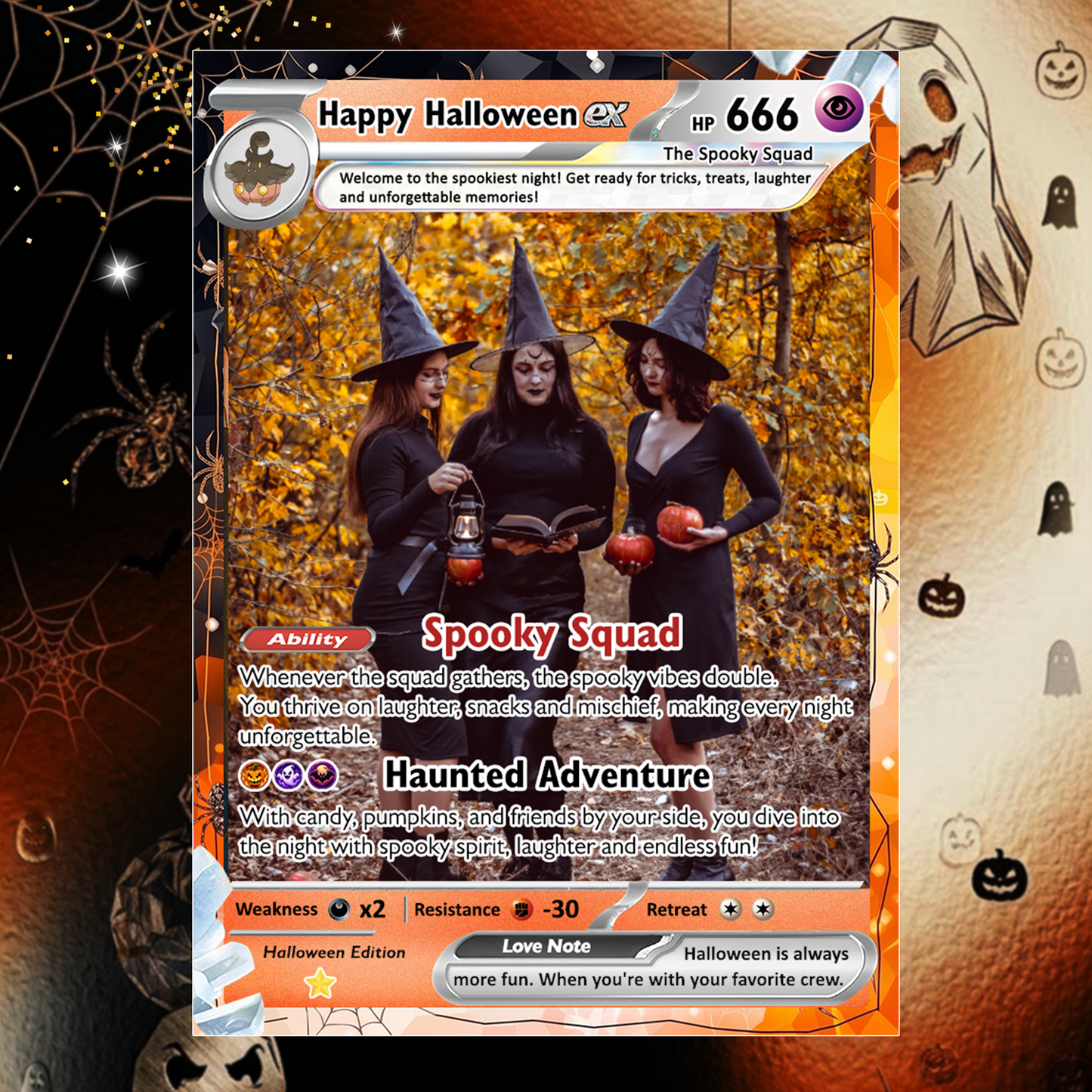 Custom Pokémon Card for Best Friends, Halloween Anime Transformation Metal Card, Personalized Group Gift, Custom Halloween Gift for Friends, Pokémon Party Gift - CPC-hlw-10