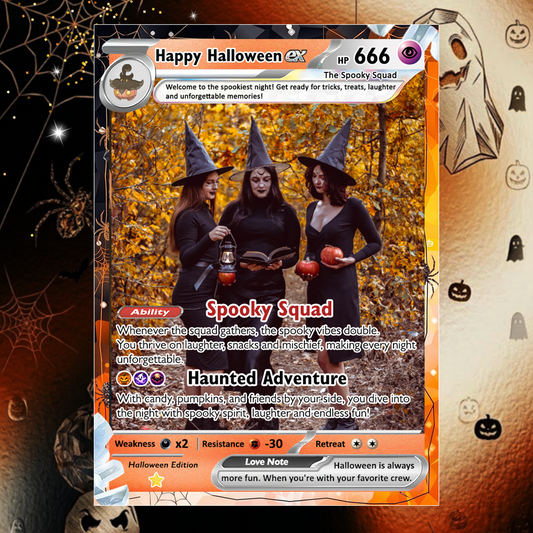 Custom Pokémon Card for Best Friends, Halloween Anime Transformation Metal Card, Personalized Group Gift, Custom Halloween Gift for Friends, Pokémon Party Gift - CPC-hlw-10