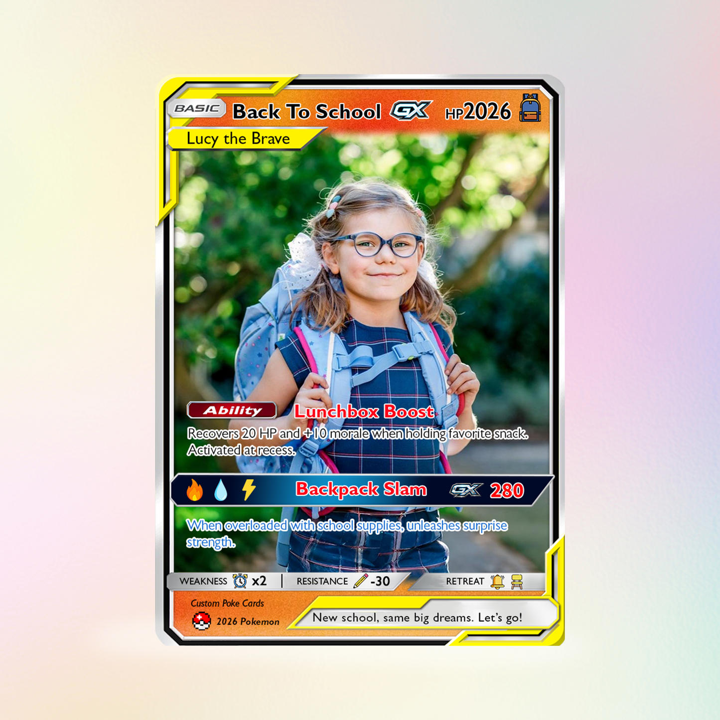Back to School Gift for Pokémon Fans - Custom Pokémon Card with Anime Picture for Kids, Students - Personalized First Day of School Gift from Parents - CPC-147