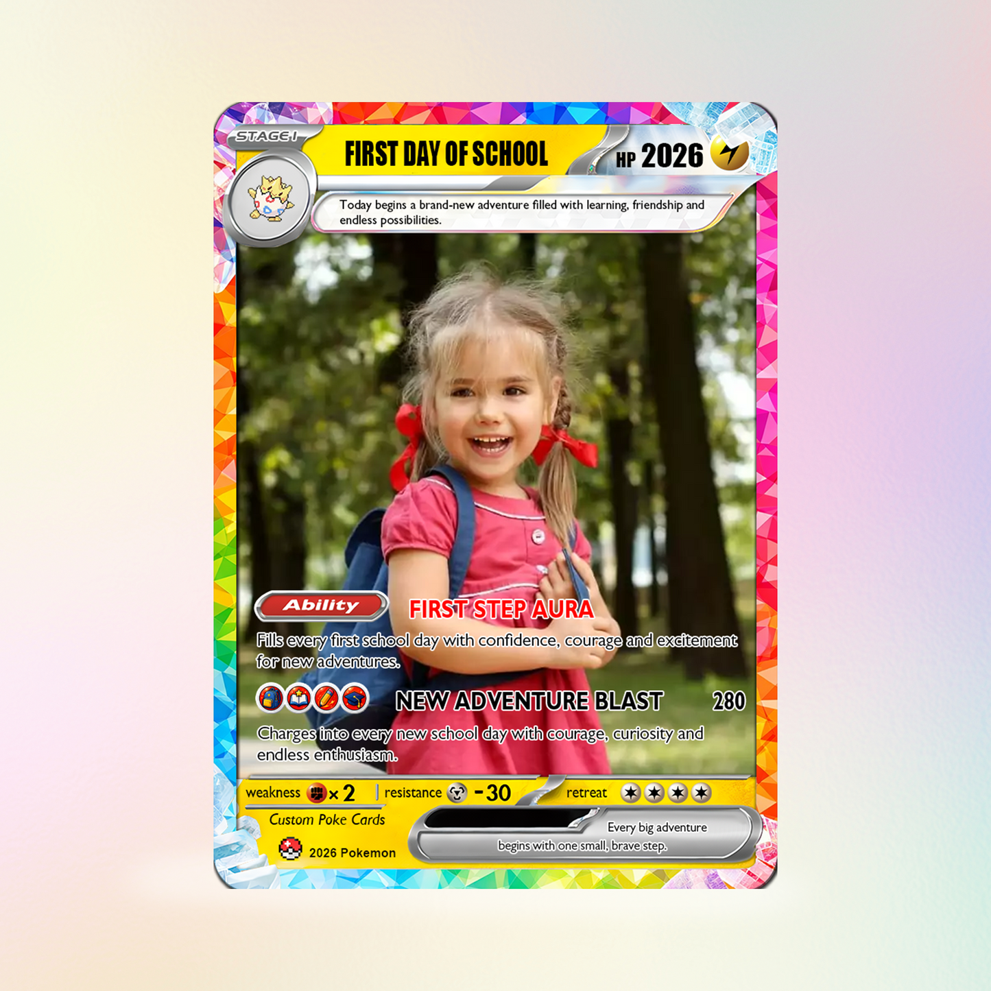 First Grade Custom Pokémon Card, First Day of School Personalized Pokémon Card, Customizable Animated Gift from Parents for Kids - Kindergarten Graduation Gift - CPC-BTS-23