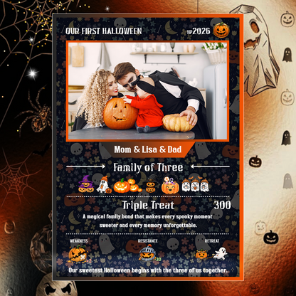 Custom Pokémon Card – First Halloween as a Family of Three, Halloween Anime Transformation Metal Card, Personalized Family of 3 Gift, New Family Keepsake - CPC-hlw-14