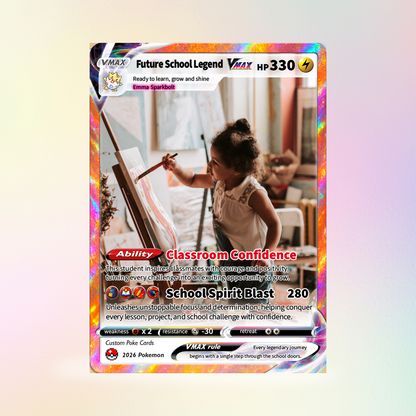 Back to School Custom Pokémon Card - Personalized Pokémon Card with Anime Picture for Kids, Students - First Day of School Gift from Parents - CPC-BTS-01