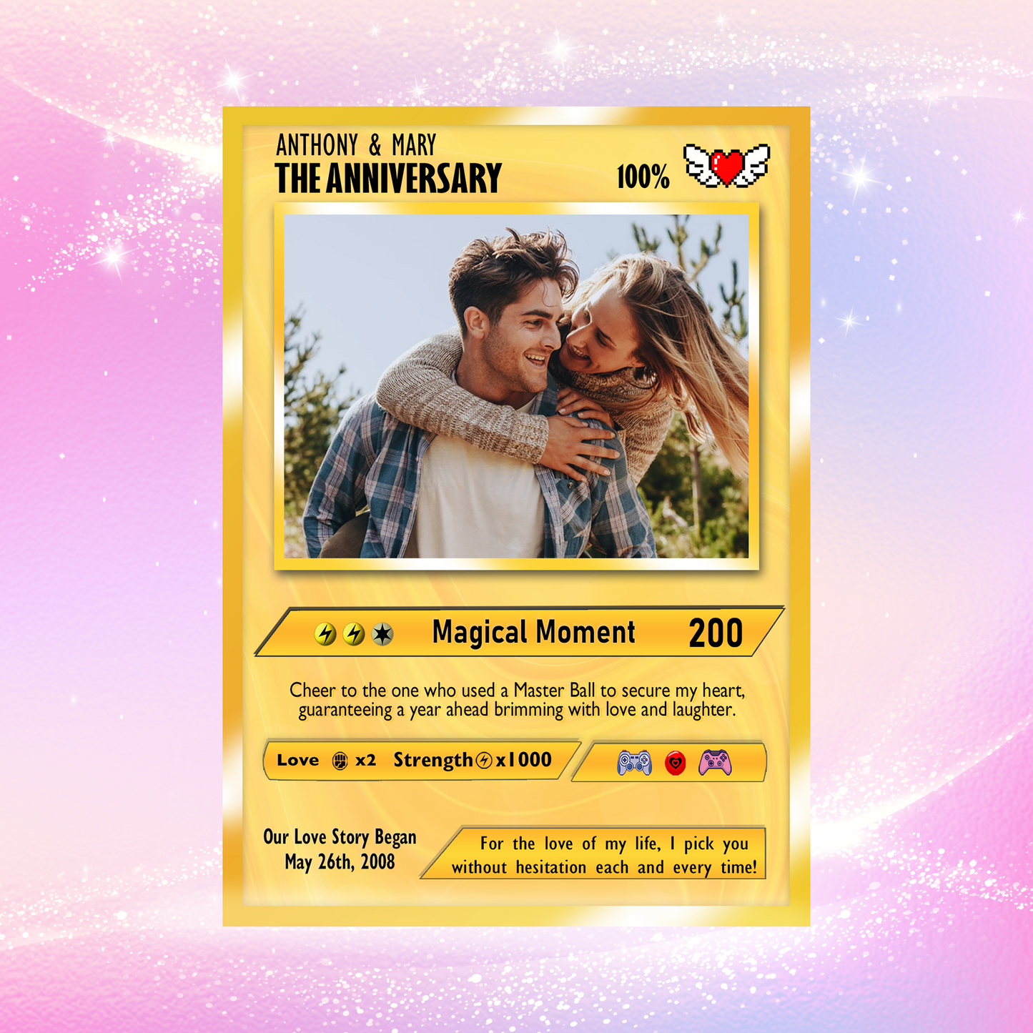 Custom Pokemon Card with Photo Transformation to Anime, Personalized Pokemon Card for Couples, Holographic Effect Available - CPC-70.A