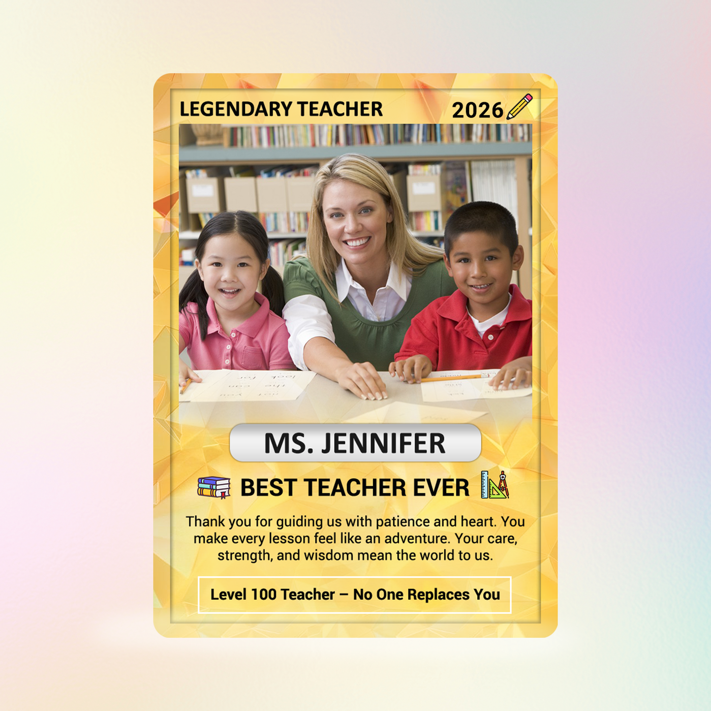 Legendary Teacher Gift Card, Custom Pokemon Cards Teacher Appreciation, Change Your Photo to Ghibli Style, Thank You Teacher Gift, Personalized Pokemon Cards - CPC-67