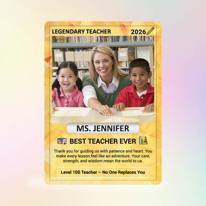 Legendary Teacher Gift Card, Custom Pokemon Cards Teacher Appreciation, Change Your Photo to Ghibli Style, Thank You Teacher Gift, Personalized Pokemon Cards - CPC-67