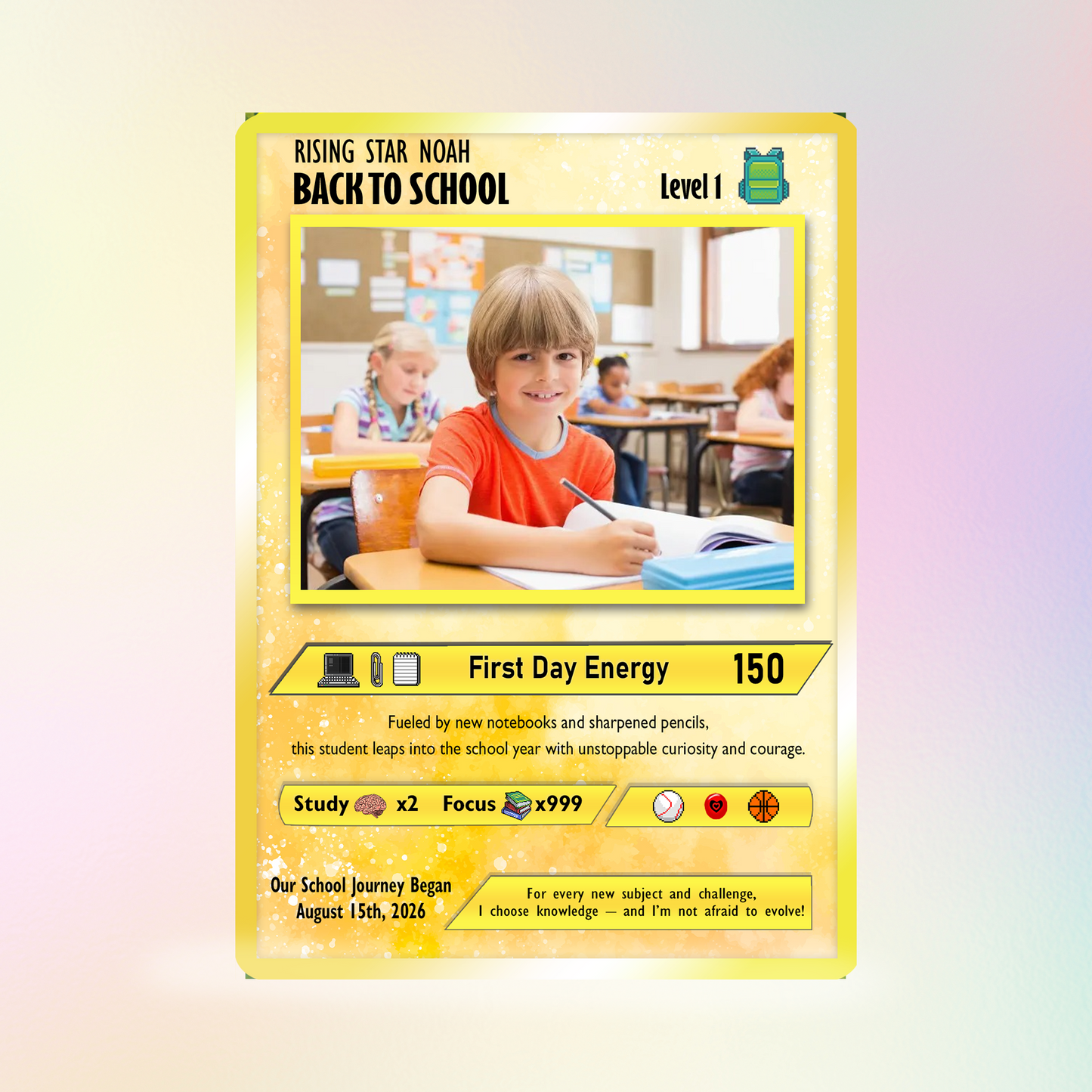 Back to School Custom Pokémon Card - Personalized Pokémon Card with Anime Picture for Kids, Students - First Day of School Gift from Parents - CPC-146.A